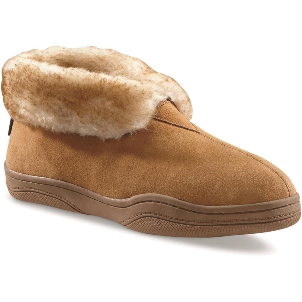 image:imageGuide Gear Mens Bootie Slippers Suede Soft Cushioned Bedroom House Shoes with Rubber Sole and Wool Blend Lining for Indoor Outdoor Use Chestnut 10D Medium