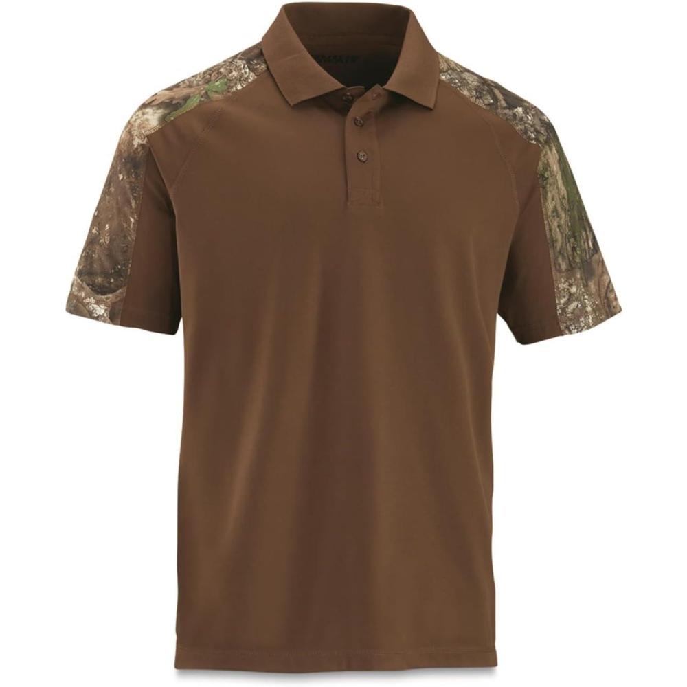 image:imageGuide Gear Mens Camo Detail Polo Shirt Outdoors Clothing for Hunting Fishing Hiking or Working BrownRT APX XL