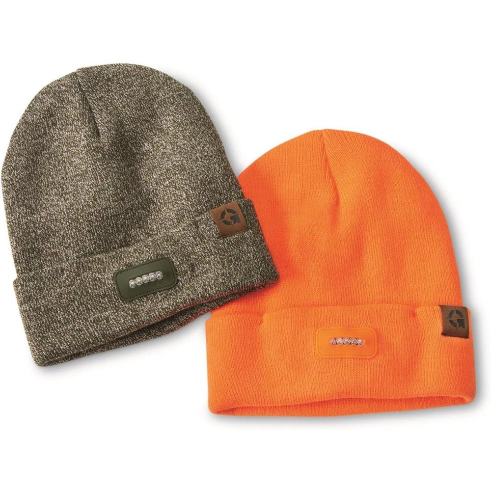 image:imageGuide Gear Mens Lighted Beanie Hats 2 Pack Includes Batteries Wear During Day or Night BlazeGreen Camo One Size Fits Most