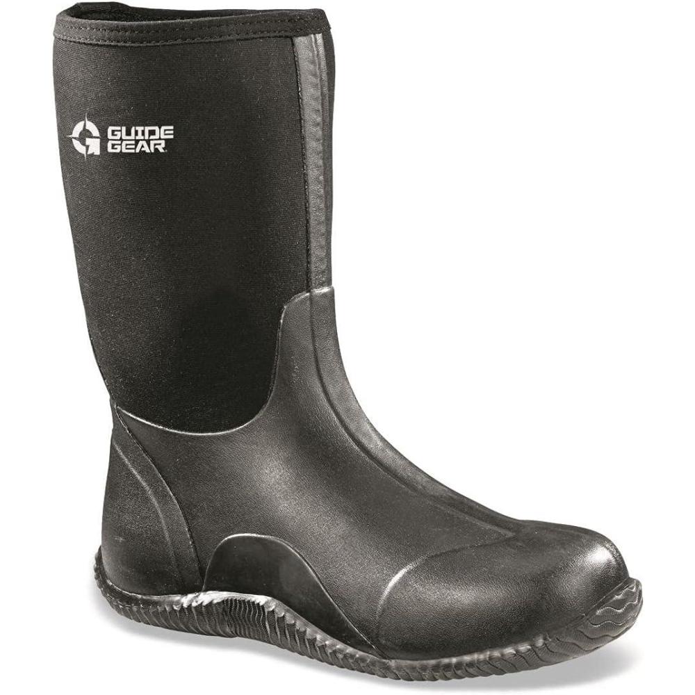 image:imageGuide Gear Mens MidHigh Bogger Waterproof Rubber Hunting Work Rain Boots 12 5mm Neoprene Top Black 11D Medium