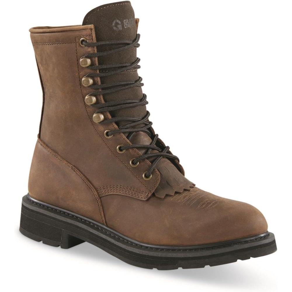 image:imageGuide Gear Mens Western Work 20 Laceup Work Boots Leather Uppers Rubber Sole Shoes Distressed Brown 9D Medium