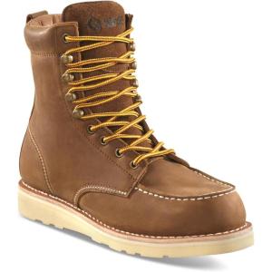 Guide Gear 8” Wedge Moc Toe Work Boots for Men, Leather Construction Mid-High Shoes, Moisture-Wicking Lining Brown 8.5D (Medium)