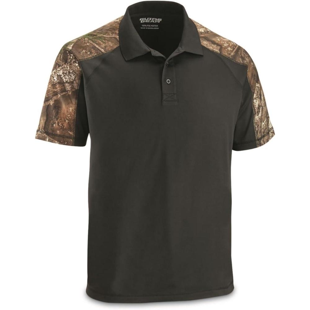 image:imageGuide Gear Mens Camo Detail Polo Shirt Outdoors Clothing for Hunting Fishing Hiking or Working BlackRT APX 2XL