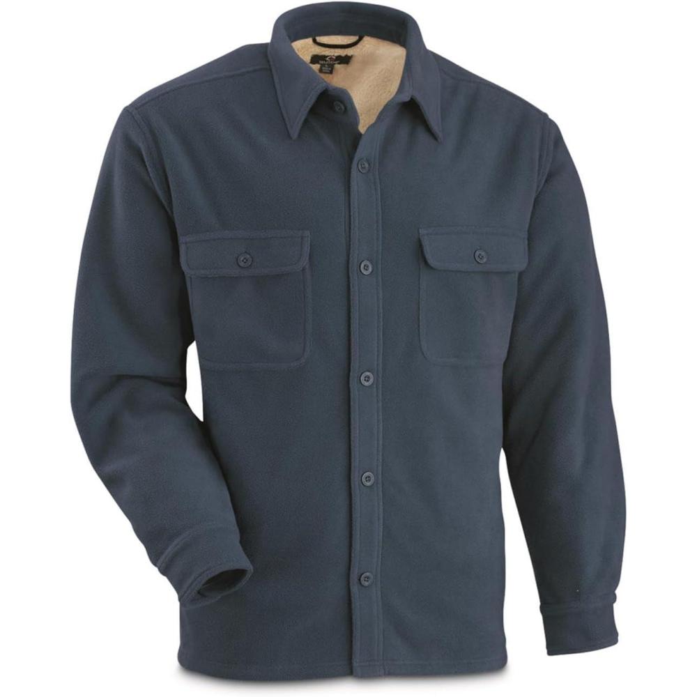 image:imageGuide Gear Solid Sherpa Lined Fleece CPO Long Sleeve Shirt Jacket for Work Hunting or Casual Wear for Men Harbor Blue 2XL Tall