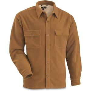 Guide Gear Solid Sherpa Lined Fleece CPO Long Sleeve Shirt Jacket; for Work, Hunting or Casual Wear for Men Chestnut XL Tall