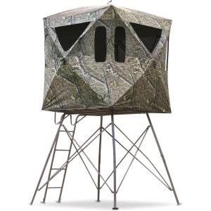 Guide Gear 6′ Quad Pod Hunting Tower Blind, 2-3 Man Stand Elevated, Hunting Gear Equipment Accessories, 6×6′(Mossy Oak Country Roots)