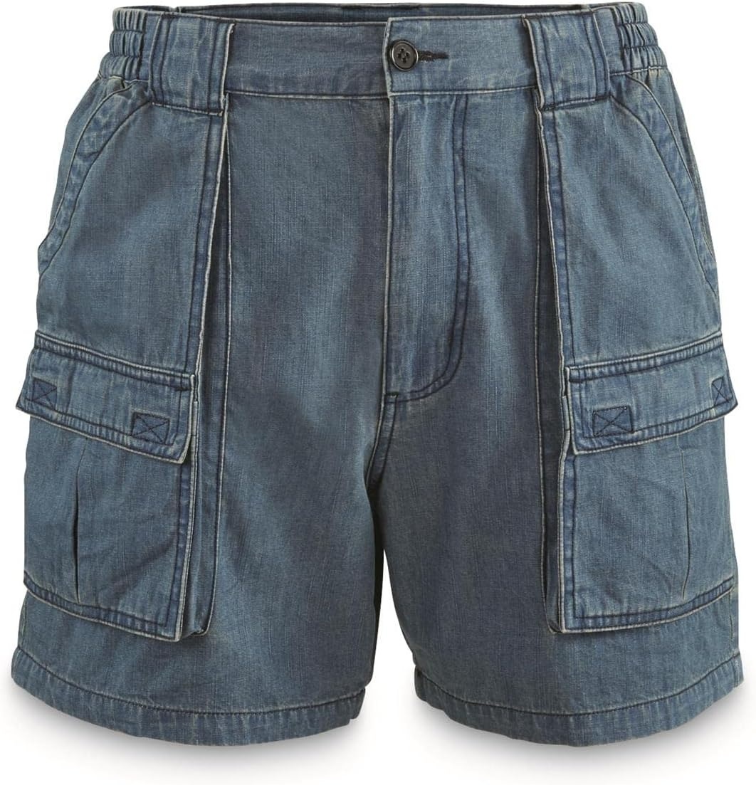 image:imageGuide Gear Cargo Shorts for Men Wakota Casual and Cotton 6 Inch Inseam ShortsWashed Indigo Blue