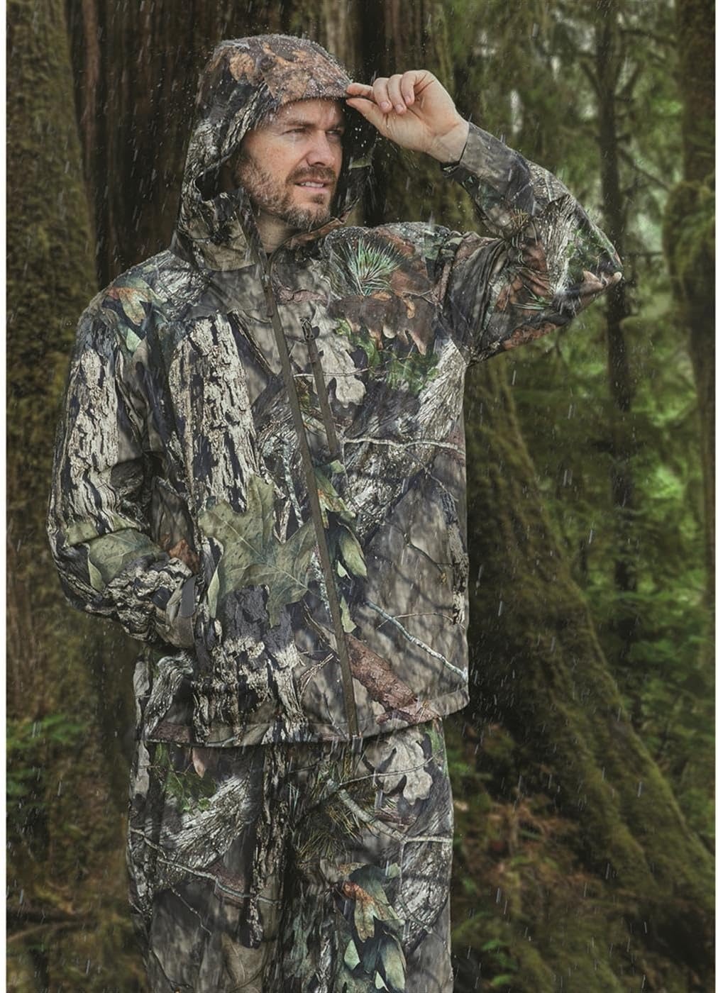 image:imageGuide Gear Mens Stretch Waterproof Rain Jacket with Hood Breathable Lightweight for Hunting OutdoorsMossy Oak Breakup Country