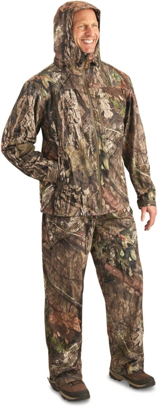 image:imageGuide Gear Mens Stretch Waterproof Rain Jacket with Hood Breathable Lightweight for Hunting OutdoorsMossy Oak Breakup Country