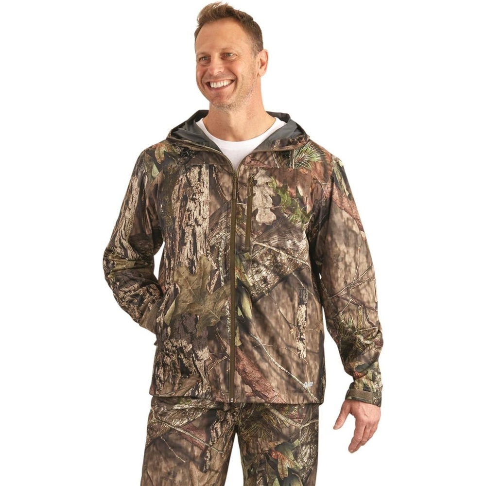 image:imageGuide Gear Mens Stretch Waterproof Rain Jacket with Hood Breathable Lightweight for Hunting OutdoorsMossy Oak Breakup Country